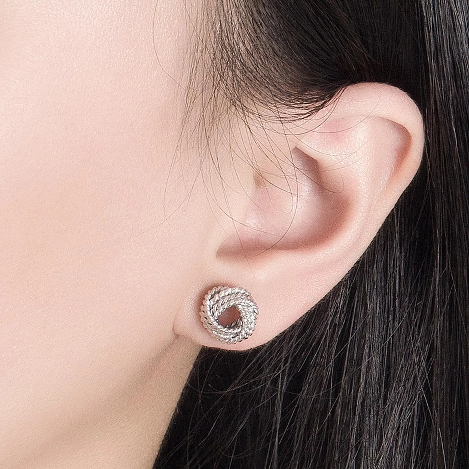 Women 925 Sterling Silver Love-Knot Earring Italian Design 0.35''& 0.43''Lightweight Twisted Love Knot Stud Earrings -Not Allergic Jewelry Gift