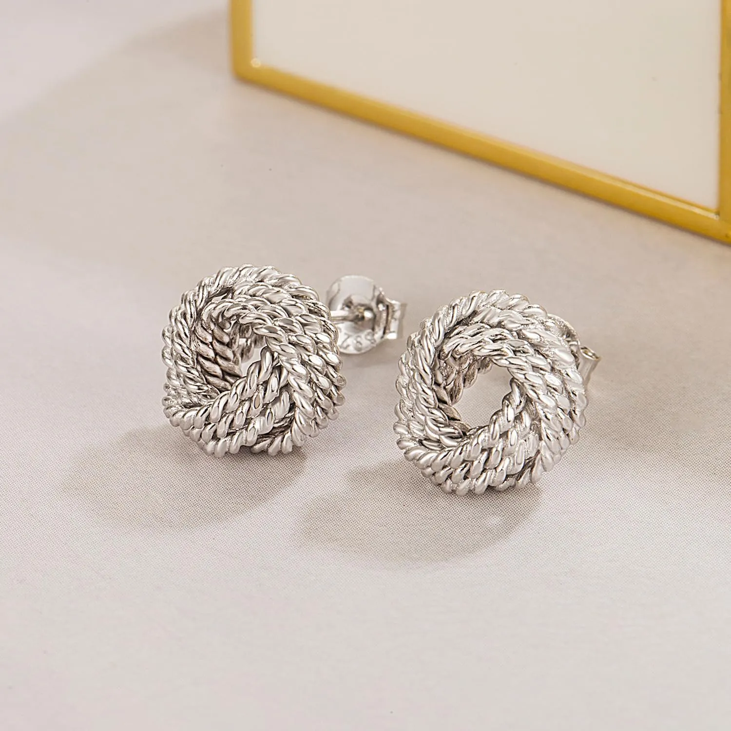 Women 925 Sterling Silver Love-Knot Earring Italian Design 0.35''& 0.43''Lightweight Twisted Love Knot Stud Earrings -Not Allergic Jewelry Gift