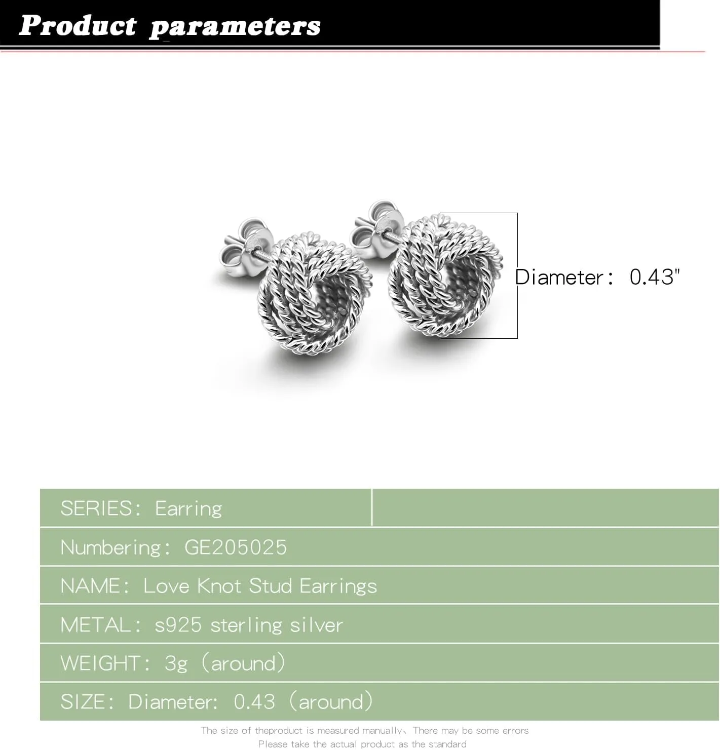 Women 925 Sterling Silver Love-Knot Earring Italian Design 0.35''& 0.43''Lightweight Twisted Love Knot Stud Earrings -Not Allergic Jewelry Gift
