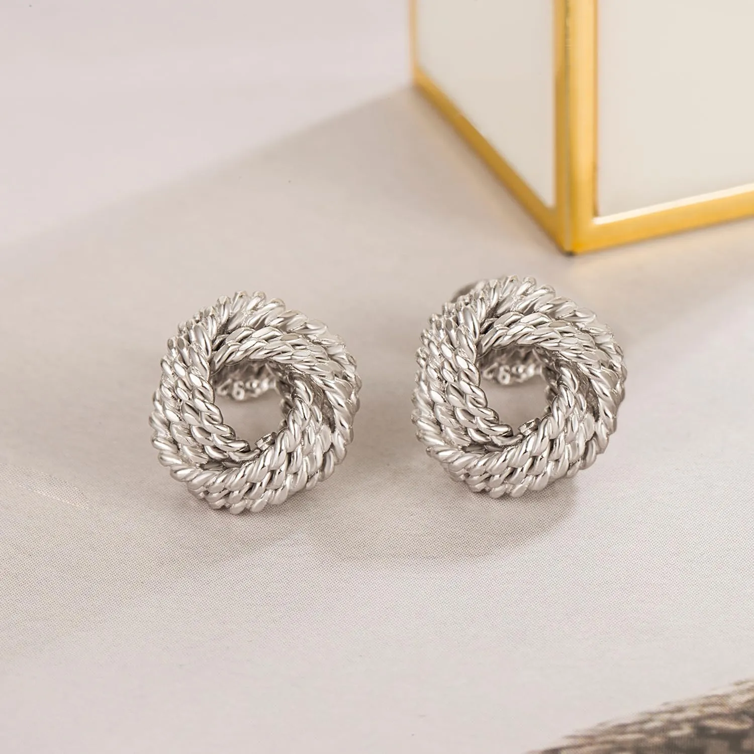 Women 925 Sterling Silver Love-Knot Earring Italian Design 0.35''& 0.43''Lightweight Twisted Love Knot Stud Earrings -Not Allergic Jewelry Gift