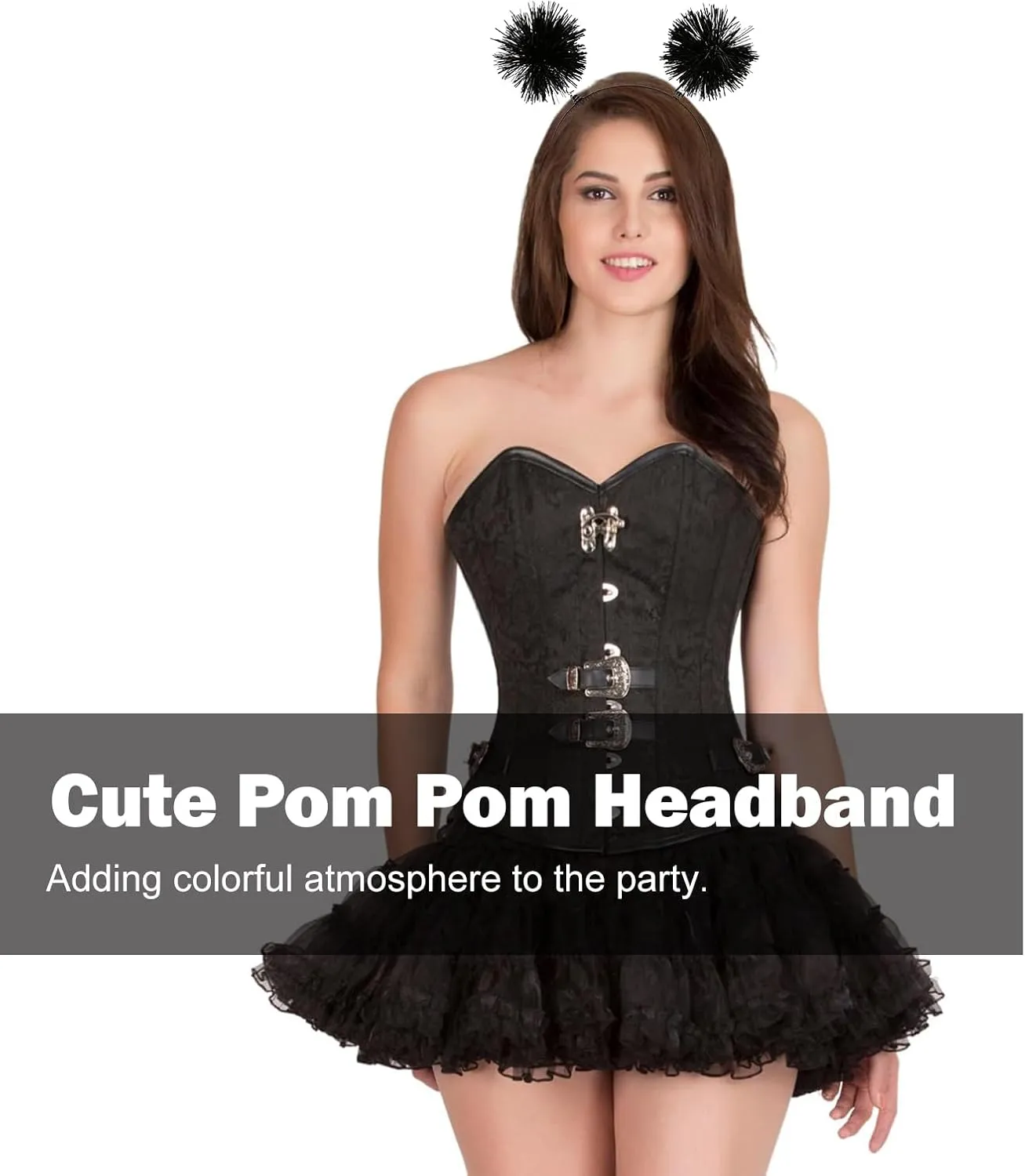Women Costume Accessories Set for Spirit Day and Week Pom Pom Headband Layered Tulle Tutu Skirt Sunglasses Necklaces