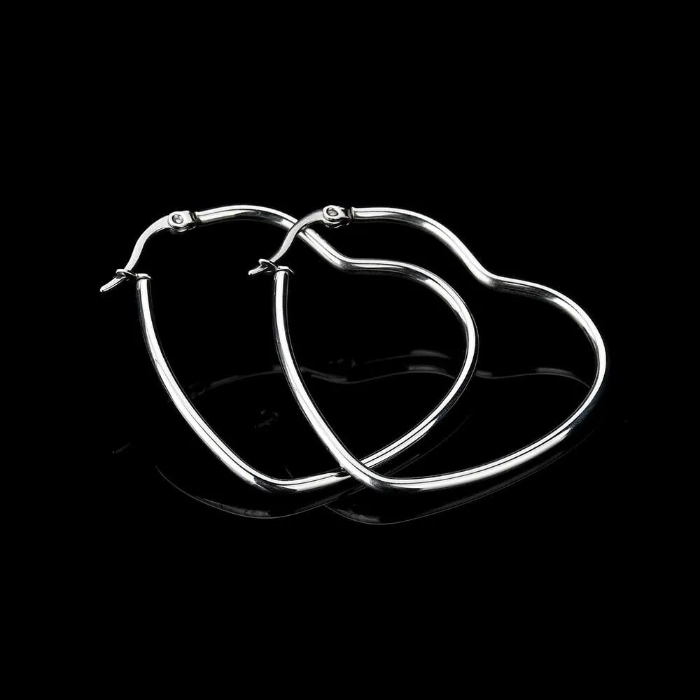 Women's 50mm Diameter Lightweight Hypoallergenic Surgical Stainless Steel Round Hoop Earrings Heart Hoop earrings