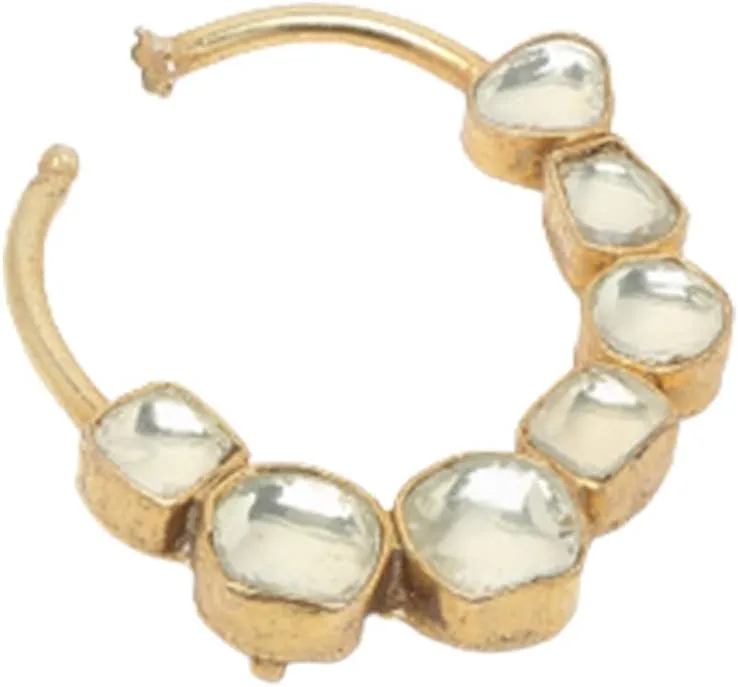 Women's Mixed Metal Artificial Kundan nose-ring - Traditional Jewellery Set for Women (White)