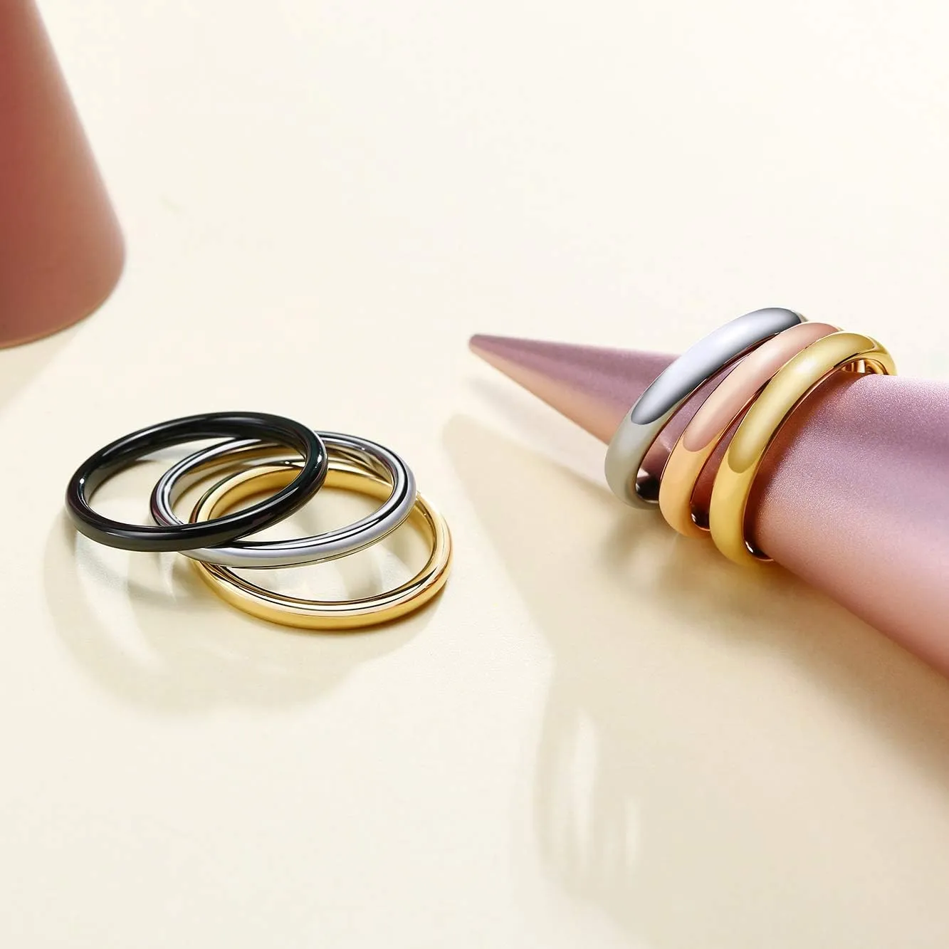Women's Tungsten Carbide Domed Ring 2mm Engagement Wedding Band Silver Gold Black Colors