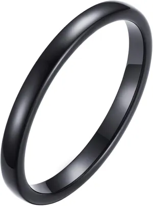 Women's Tungsten Carbide Domed Ring 2mm Engagement Wedding Band Silver Gold Black Colors