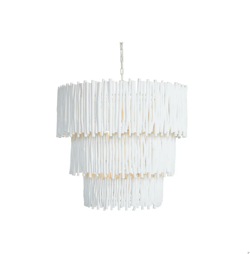 WOOD CANDLESTICK TIERED PENDANT WHITE