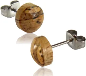Wood Stud Earrings for Women - Wooden Handmade Earrings - Surgical Steel Brown Boho Earrings
