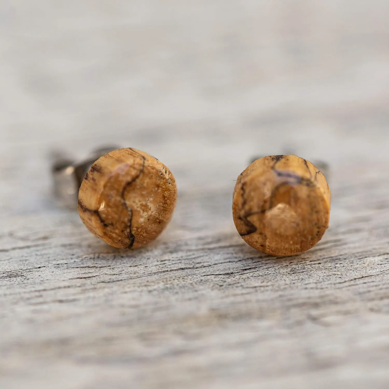Wood Stud Earrings for Women - Wooden Handmade Earrings - Surgical Steel Brown Boho Earrings