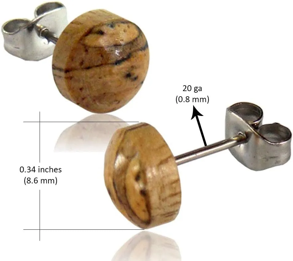 Wood Stud Earrings for Women - Wooden Handmade Earrings - Surgical Steel Brown Boho Earrings