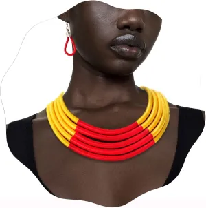 Woscois African Necklace Earrings Set Multilayer Woven Rope Choker Layered Strand Collar Statement Jewelry Accessories for Women