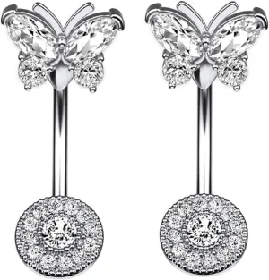 Wycian Belly Button Piercing Jewelry, Vertical Industrial Piercing Jewelry Cubic Zirconia Silver Surgical Steel Butterfly for Women Body Piercing Jewelry