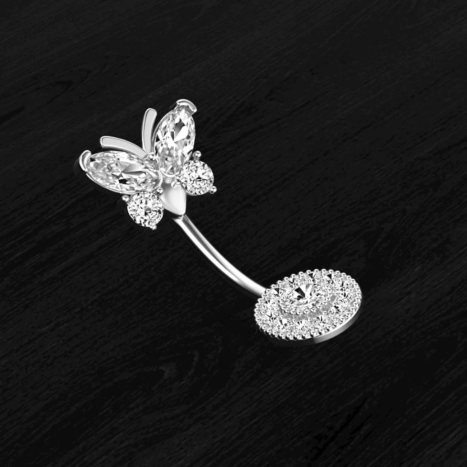 Wycian Belly Button Piercing Jewelry, Vertical Industrial Piercing Jewelry Cubic Zirconia Silver Surgical Steel Butterfly for Women Body Piercing Jewelry