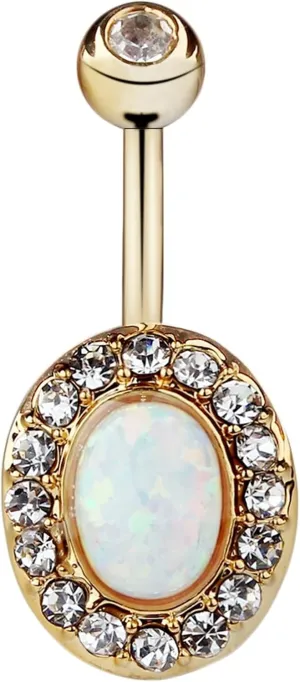 Wycian Belly Button Rings Halloween, Belly Button Ring Surgical Steel Cubic Zirconia Silver Oval Opal White 3G for Women Girls Body Piercing Jewelry