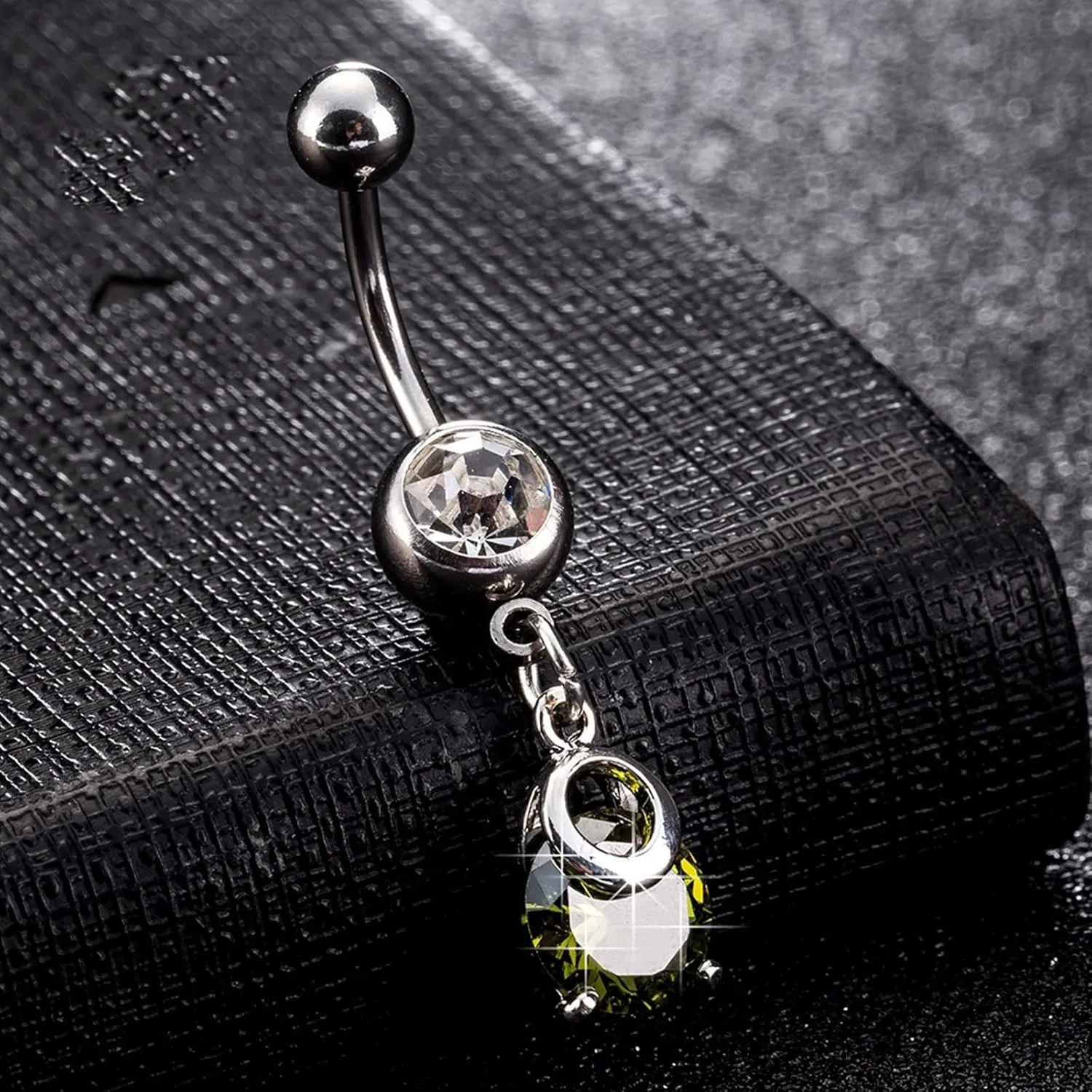 Wycian Belly Button Rings Halloween, Silver Belly Chain Cubic Zirconia Surgical Steel Round 3.65G for Women Girls Body Piercing Jewelry
