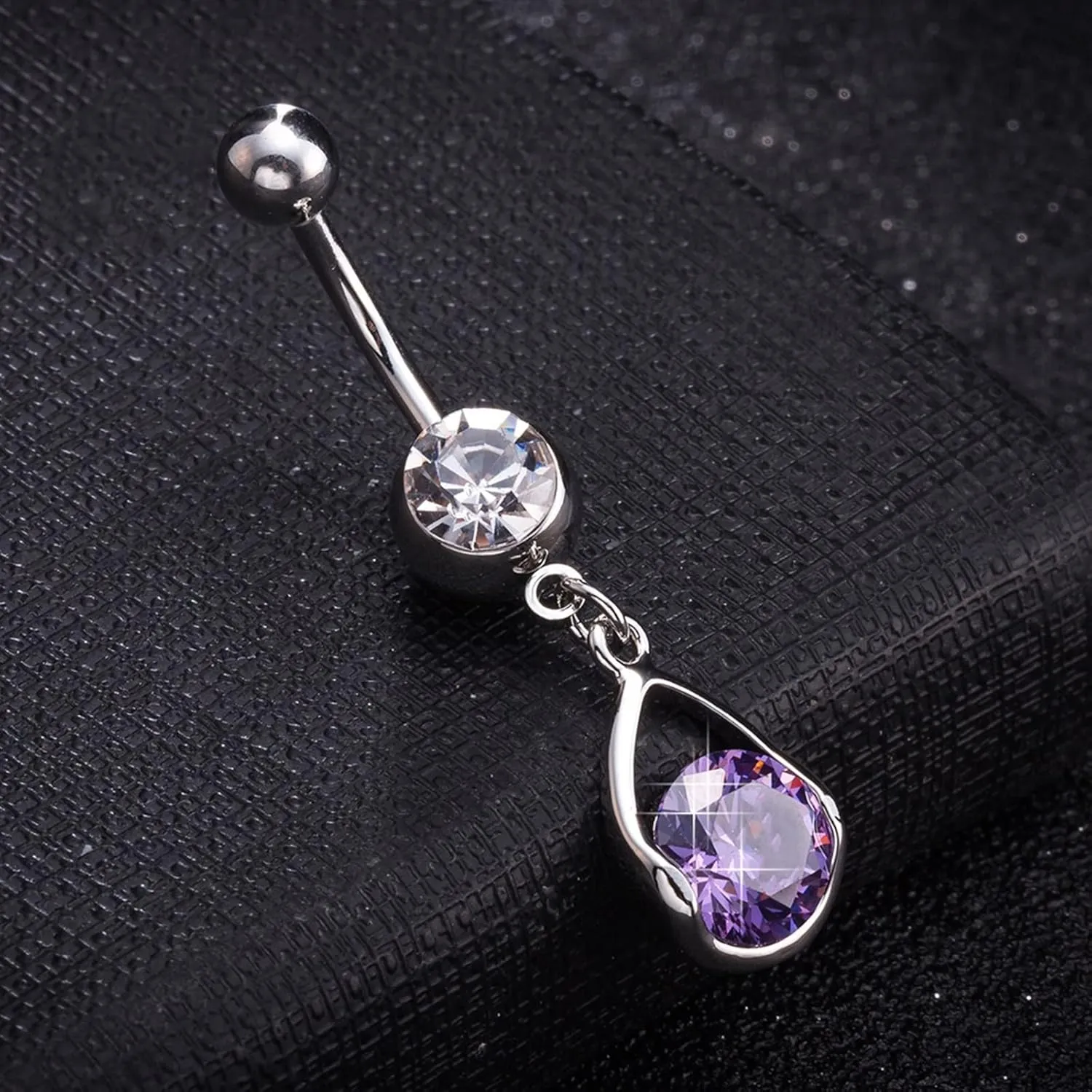 Wycian Belly Button Rings, Stainless Steel Belly Button Ring Cubic Zirconia Purple Water Drop Round 3.53G for Women Girls Body Piercing Jewelry