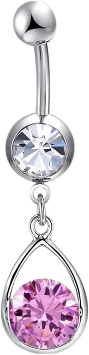 Wycian Belly Button Rings, Stainless Steel Belly Button Ring Cubic Zirconia Purple Water Drop Round 3.53G for Women Girls Body Piercing Jewelry
