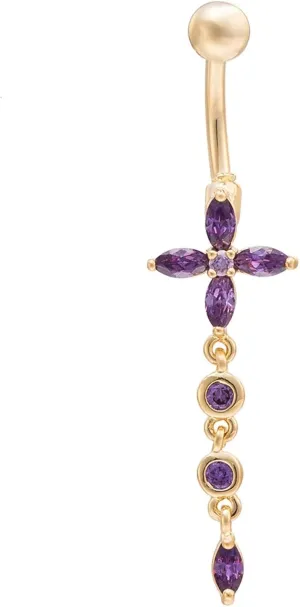 Wycian Belly Ring Chain, Belly Button Ring Aesthetic Cubic Zirconia Gold Alloy Flower Tassel 2.15G for Women Girls Body Piercing Jewelry