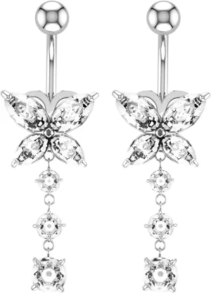 Wycian Cute Piercing Jewelry, Belly Rings Jewelry Cubic Zirconia Silver Surgical Steel Butterfly for Women Girls Body Piercing Jewelry