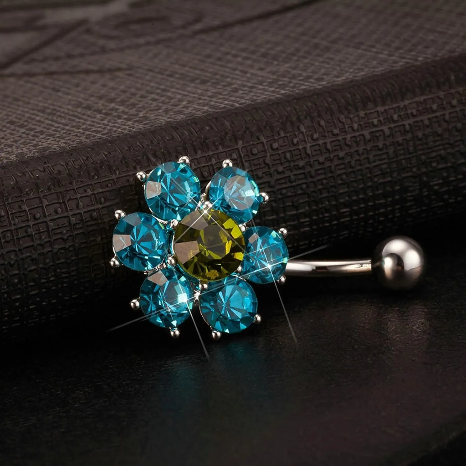 Wycian Dermal Piercing Jewelry, Belly Rings for Women Flower Cubic Zirconia Light Blue Surgical Steel Flower Round 3.65G for Women Body Piercing Jewelry