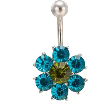Wycian Dermal Piercing Jewelry, Belly Rings for Women Flower Cubic Zirconia Light Blue Surgical Steel Flower Round 3.65G for Women Body Piercing Jewelry