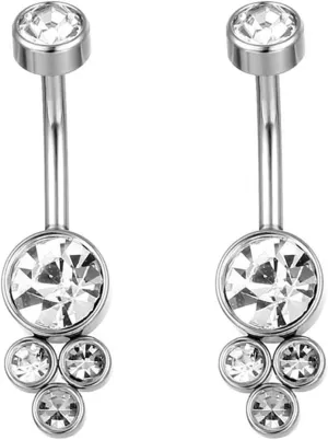 Wycian Navel Rings for Women Dangle, Navel Piercing Jewelry Pregnancy Cubic Zirconia Silver Surgical Steel Round for Women Mother Body Piercing Jewelry
