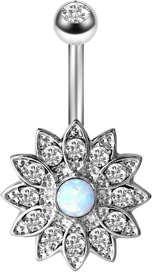 Wycian Piercing Jewelry for All Piercings, Belly Rings Dangling Flower Cubic Zirconia Silver Zirconia Surgical Steel 4G for Women Body Piercing Jewelry
