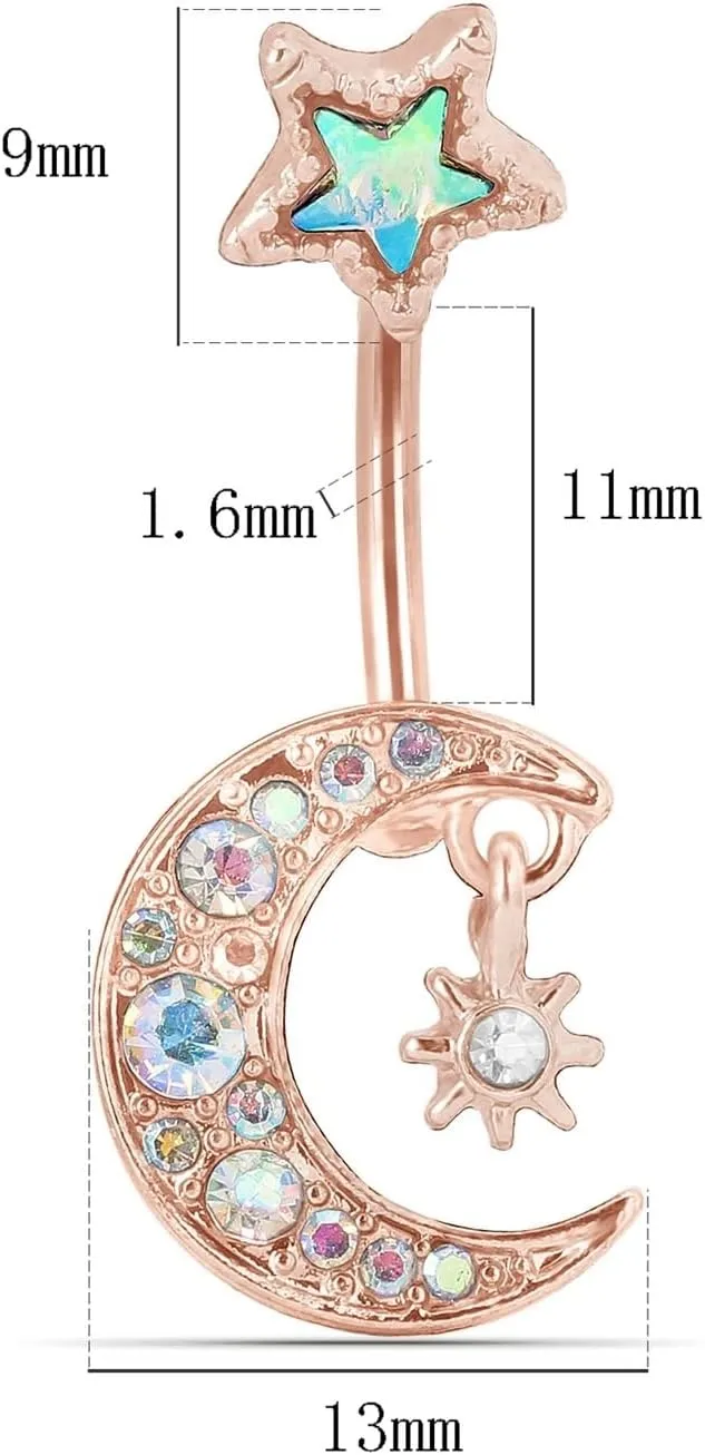 Wycian Quality Piercing Jewelry, Stainless Steel Piercing Jewelry Cubic Zirconia Silver Moon for Women Girls Body Piercing Jewelry