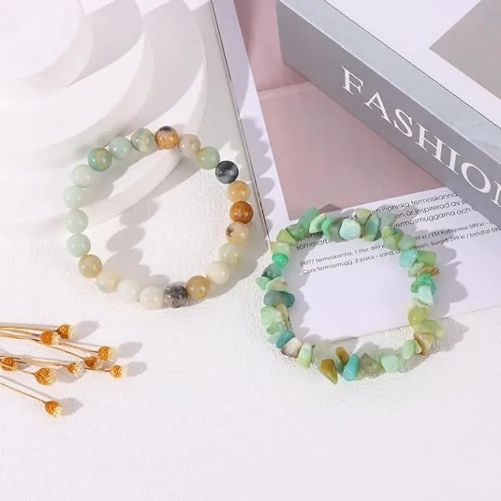XAM 2Pcs Quartz Bracelets for Women Men Irregular Healing Crystal Stone Stretch Bracelets Colorful Natural Crystals Bracelet Rose Quartz Jewelry for Women