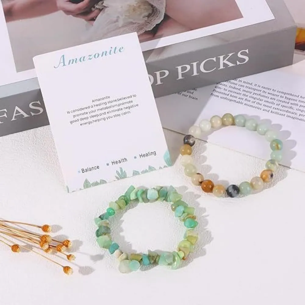XAM 2Pcs Quartz Bracelets for Women Men Irregular Healing Crystal Stone Stretch Bracelets Colorful Natural Crystals Bracelet Rose Quartz Jewelry for Women