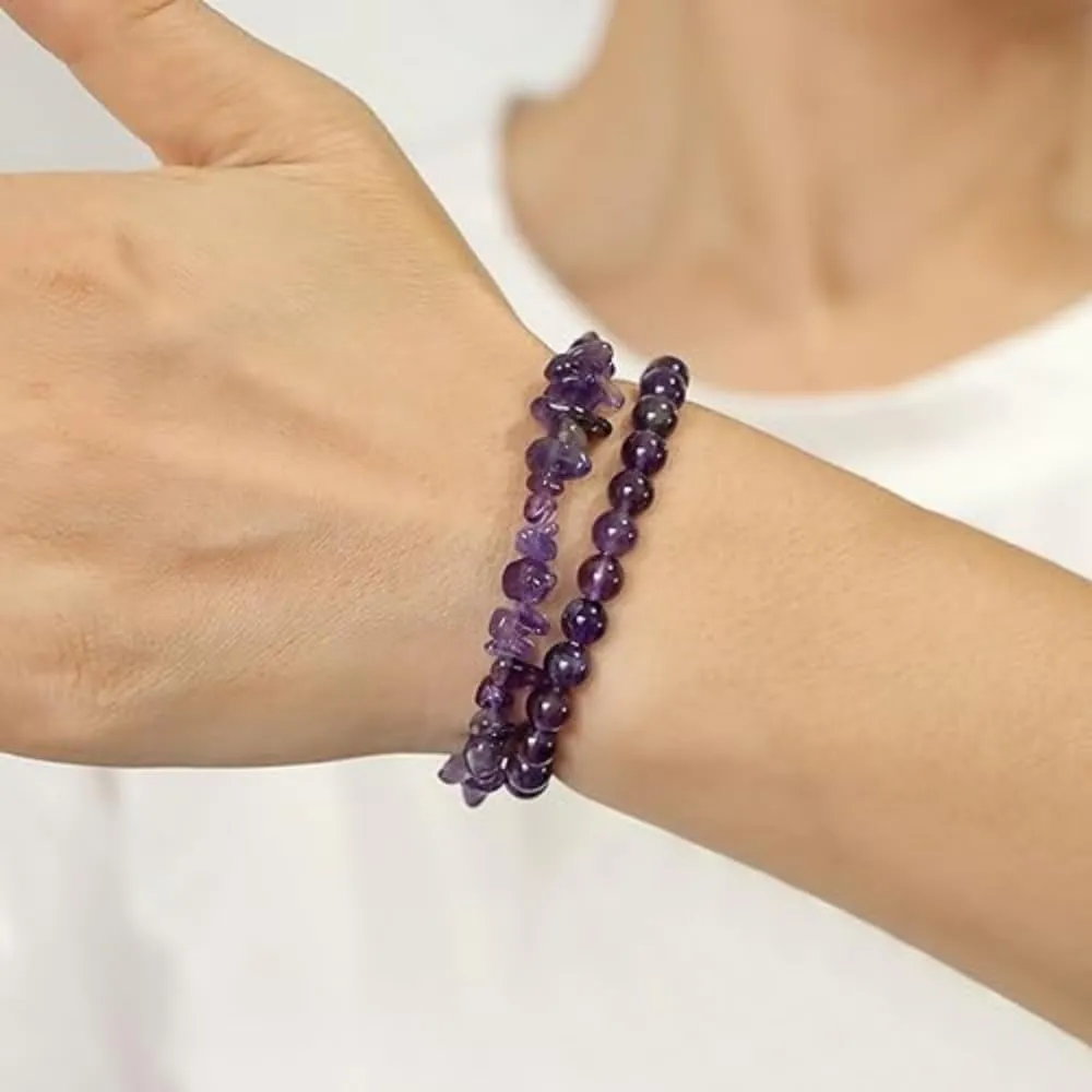 XAM 2Pcs Quartz Bracelets for Women Men Irregular Healing Crystal Stone Stretch Bracelets Colorful Natural Crystals Bracelet Rose Quartz Jewelry for Women