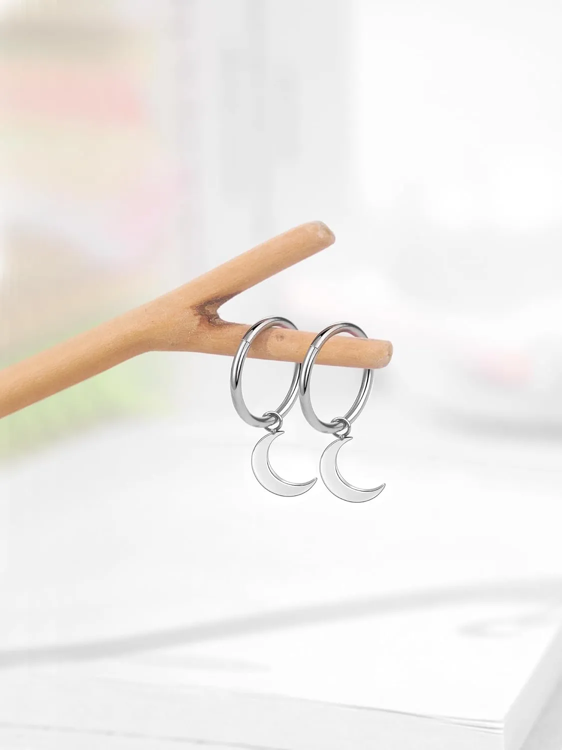 Xpircn Dangle Earrings for Women 316L Stainless Steel Small Hoop Earring with Charm Moon Earrings Gold Huggie Earrings