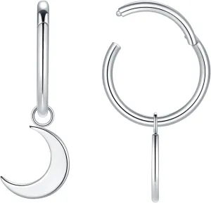 Xpircn Dangle Earrings for Women 316L Stainless Steel Small Hoop Earring with Charm Moon Earrings Gold Huggie Earrings