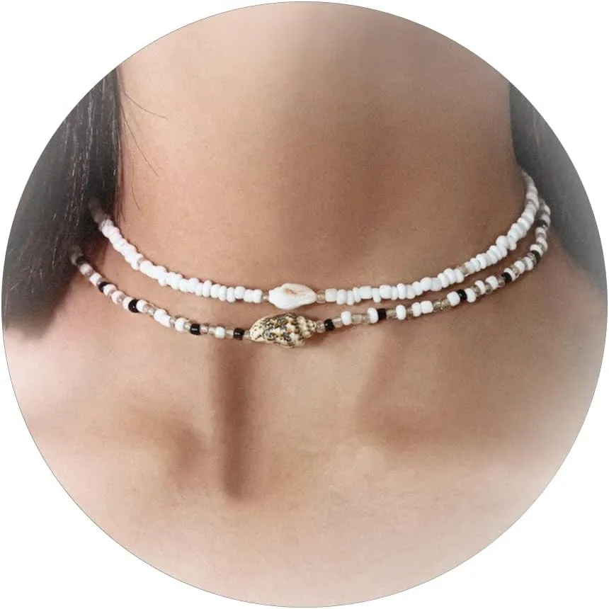 YANCHUN Shell Necklace Beach Accessories Sea Shell Necklace for Women Gold Shell Pendant Necklace Layered Charm Necklaces Summer Jewelry Surfer Beachy Summer Stuff