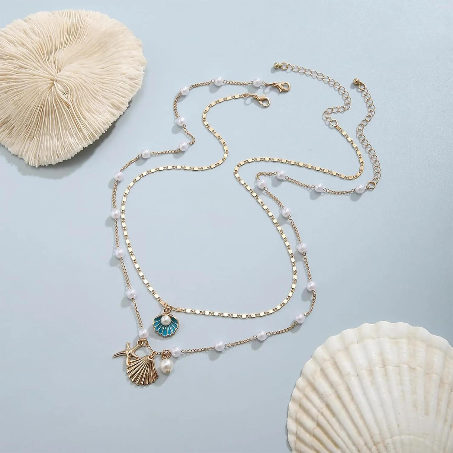 YANCHUN Shell Necklace Beach Jewelry for Women Sea Shell Necklace Layered Gold Shell Charm Necklaces Summer Outfits fwomen Beach Fashion 2025