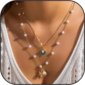 YANCHUN Shell Necklace Beach Jewelry for Women Sea Shell Necklace Layered Gold Shell Charm Necklaces Summer Outfits fwomen Beach Fashion 2025