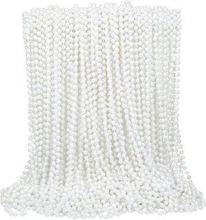 Yaomiao 150 Pcs Pearl Necklaces Bulk White Faux Beaded Necklace Women Men for 1920s Party Tea Party Bridal Shower Masquerade Flapper Decoration