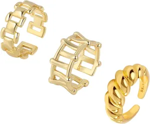 YBMYCM 3-10Pcs Dome Rings Set Chunky Gold Ring for Women Men 14k Gold Plated Thick Adjustable Statement Ring Gold/Silver