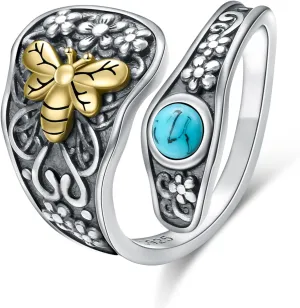 Yearace Spoon Ring for Women 925 Sterling Silver Oxidized Spoon Ring Adjustable Ring Turquoise Spoon Ring Jewelry Gifts for Women