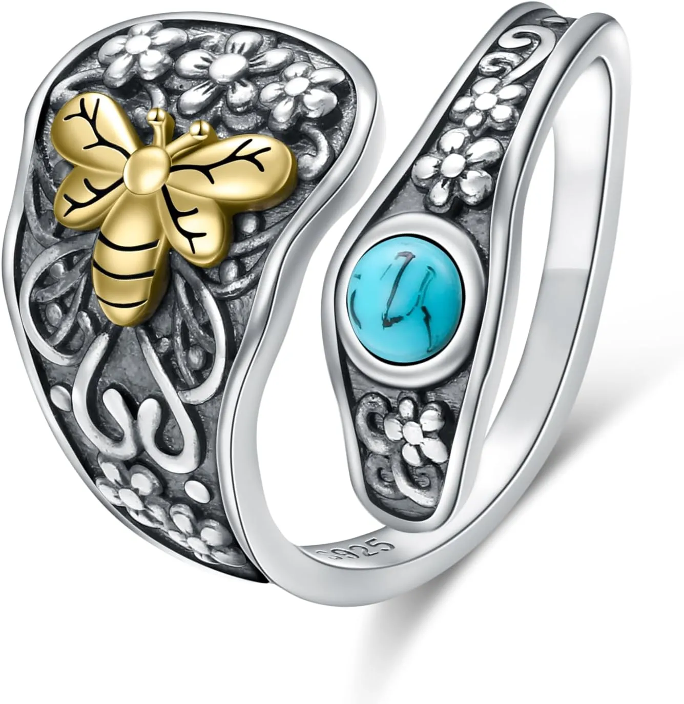 Yearace Spoon Ring for Women 925 Sterling Silver Oxidized Spoon Ring Adjustable Ring Turquoise Spoon Ring Jewelry Gifts for Women