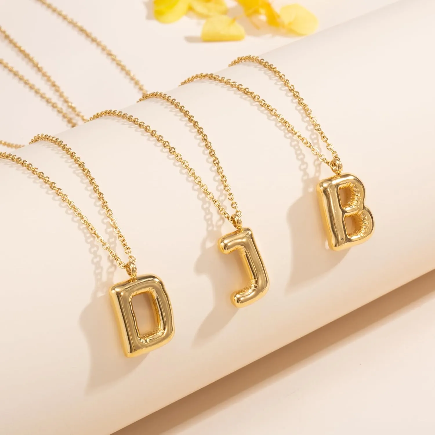 YeGieonr Gold Initial Necklaces for Women, Bubble Letter Pendant Necklace,Tarnish Free Stainless Steel Gold Necklace with Initials