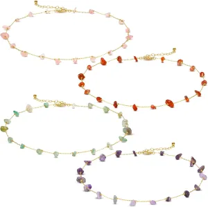 Yinkin 4 Pieces Carnelian Crystal Necklace for Women Gold Turquoise Beach Jewelry Gemstone Chip Amethyst Crystal Stone Choker Necklace for Women Decoration