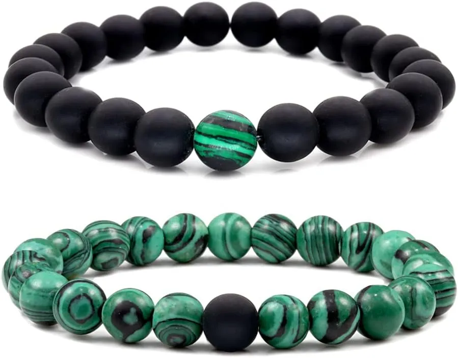 YOOESTORES82 Malachite Bracelet Set,Handmade Gemstone Beaded Stretch Bracelets for Women Men Yoga Bracelet Stone Crystal Beads Bracelets