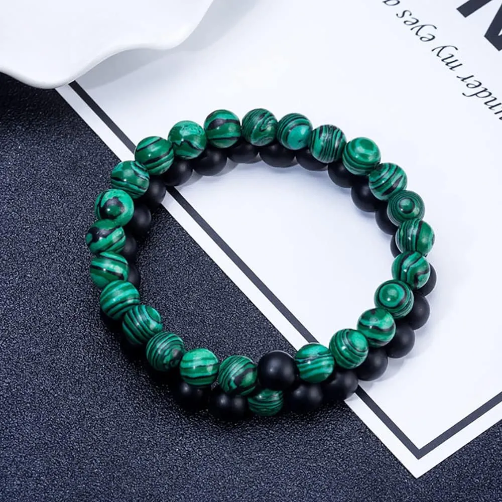 YOOESTORES82 Malachite Bracelet Set,Handmade Gemstone Beaded Stretch Bracelets for Women Men Yoga Bracelet Stone Crystal Beads Bracelets