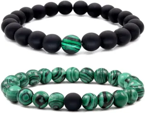 YOOESTORES82 Malachite Bracelet Set,Handmade Gemstone Beaded Stretch Bracelets for Women Men Yoga Bracelet Stone Crystal Beads Bracelets
