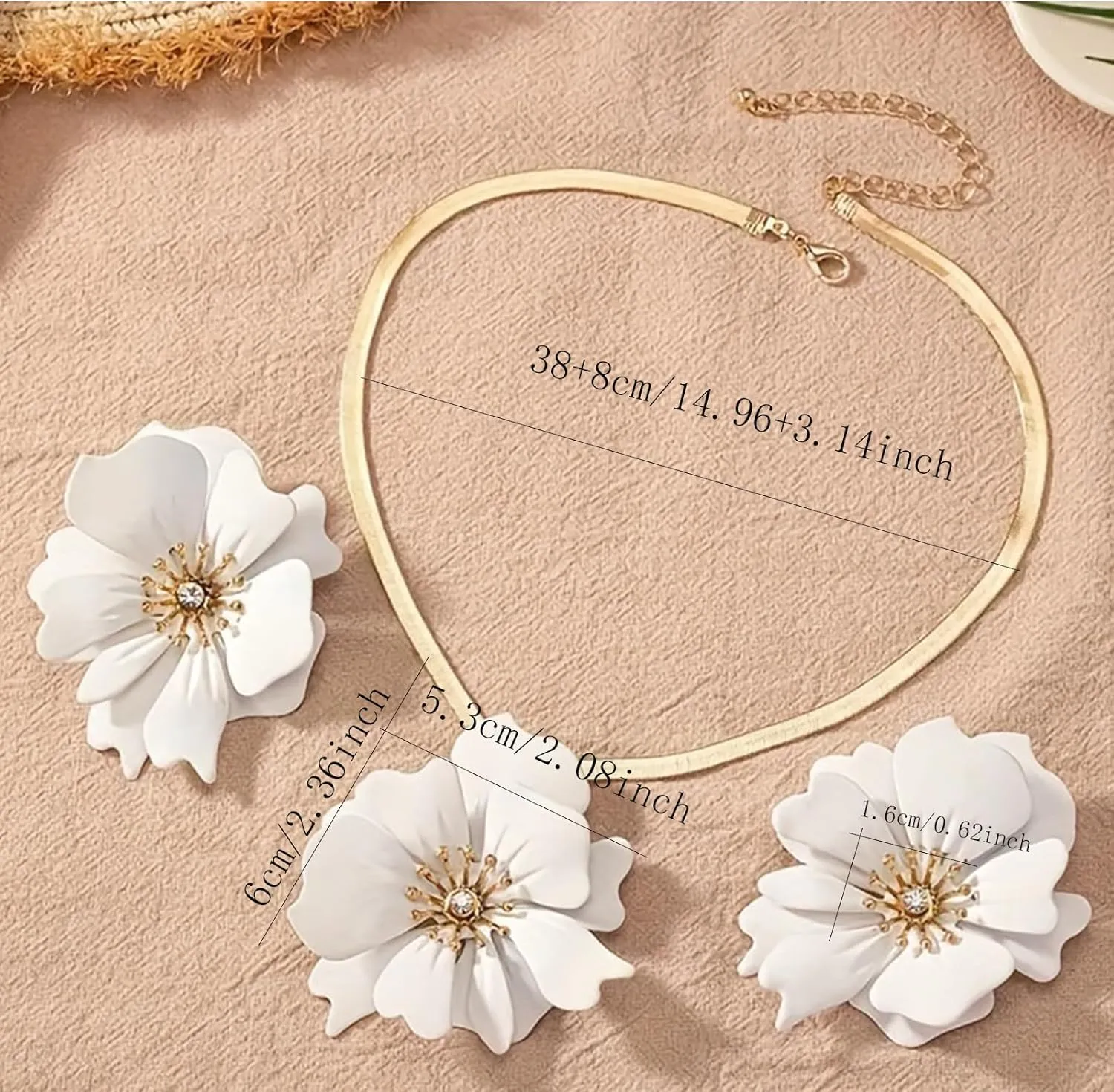 ZAHSY Flower Snake Chain Necklace and Earring Set for Wedding Beach Bohemia Flower Earrings for Women Big Flower Jewelry Set