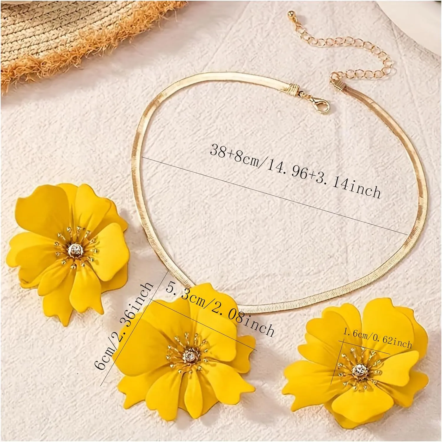 ZAHSY Flower Snake Chain Necklace and Earring Set for Wedding Beach Bohemia Flower Earrings for Women Big Flower Jewelry Set