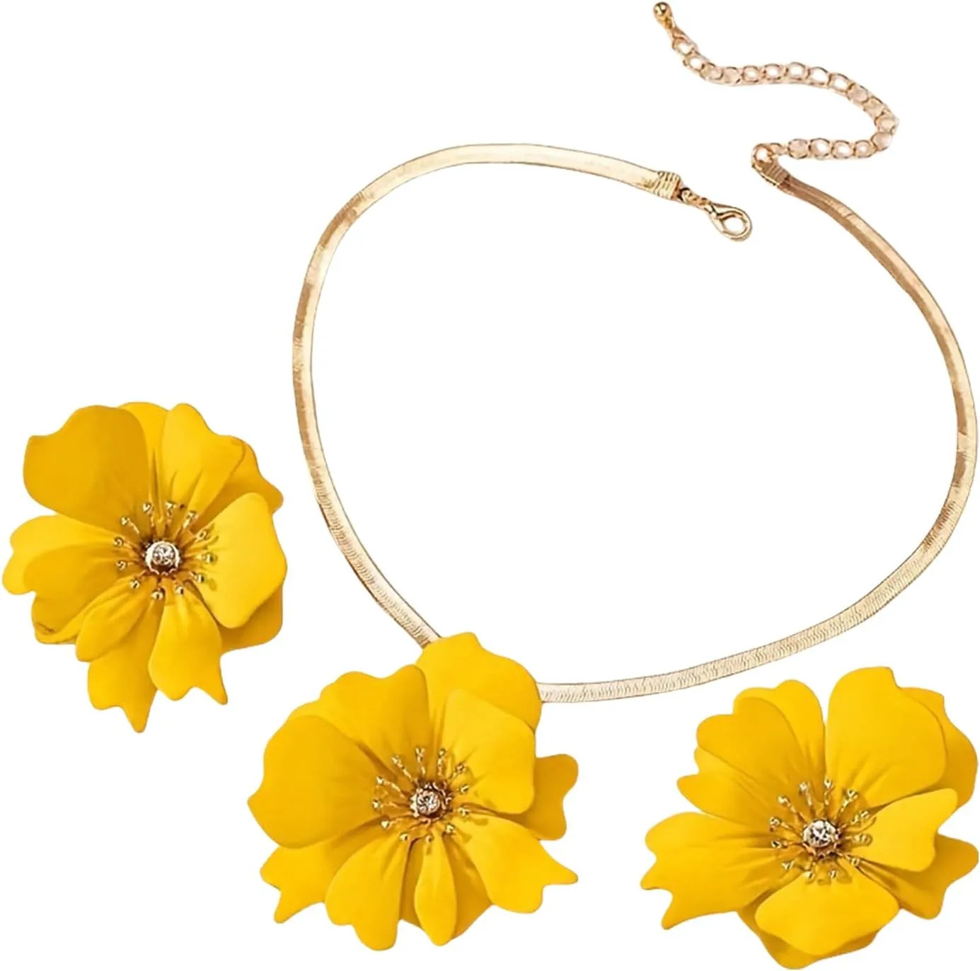 ZAHSY Flower Snake Chain Necklace and Earring Set for Wedding Beach Bohemia Flower Earrings for Women Big Flower Jewelry Set