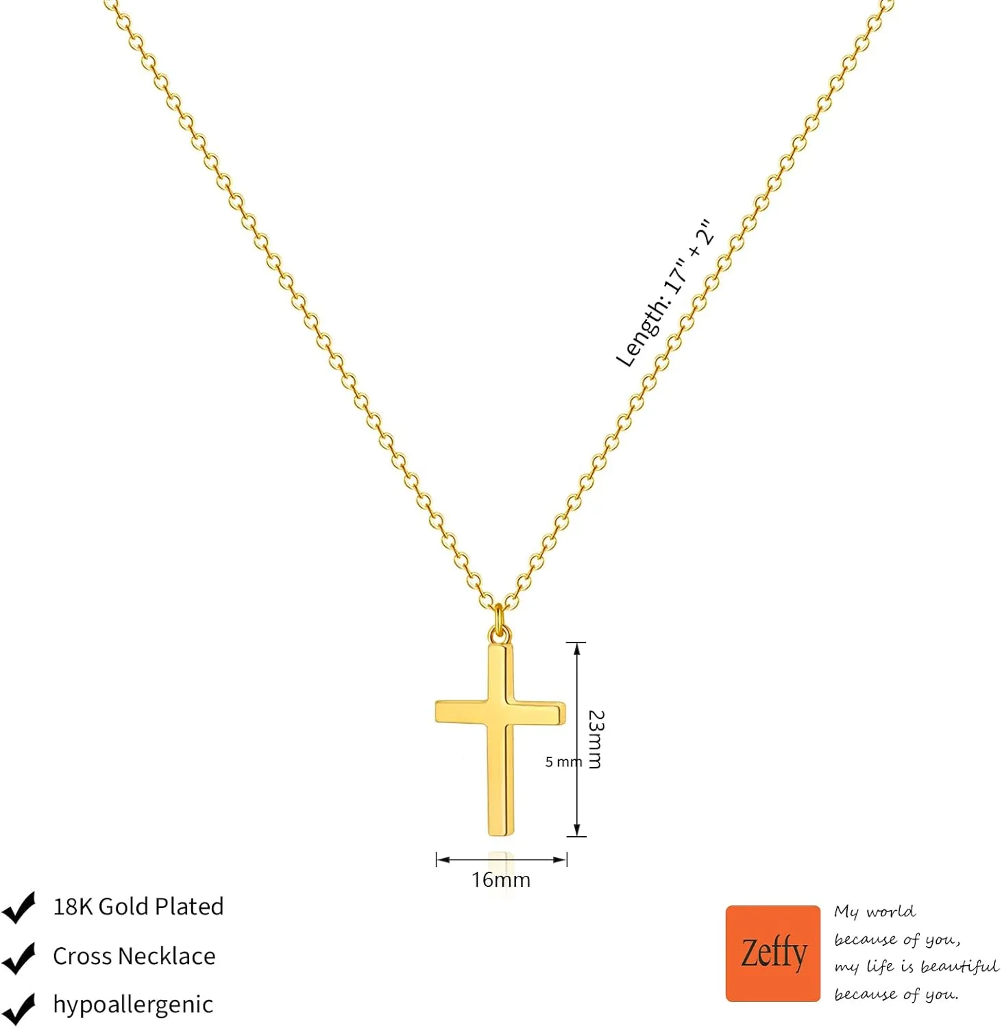 Zeffy Cross Necklace for Women,18K Gold/Silver Plated Tiny Cubic Zirconia Cross Pendant Necklace for Women Simple Layered Cross Necklaces for Women