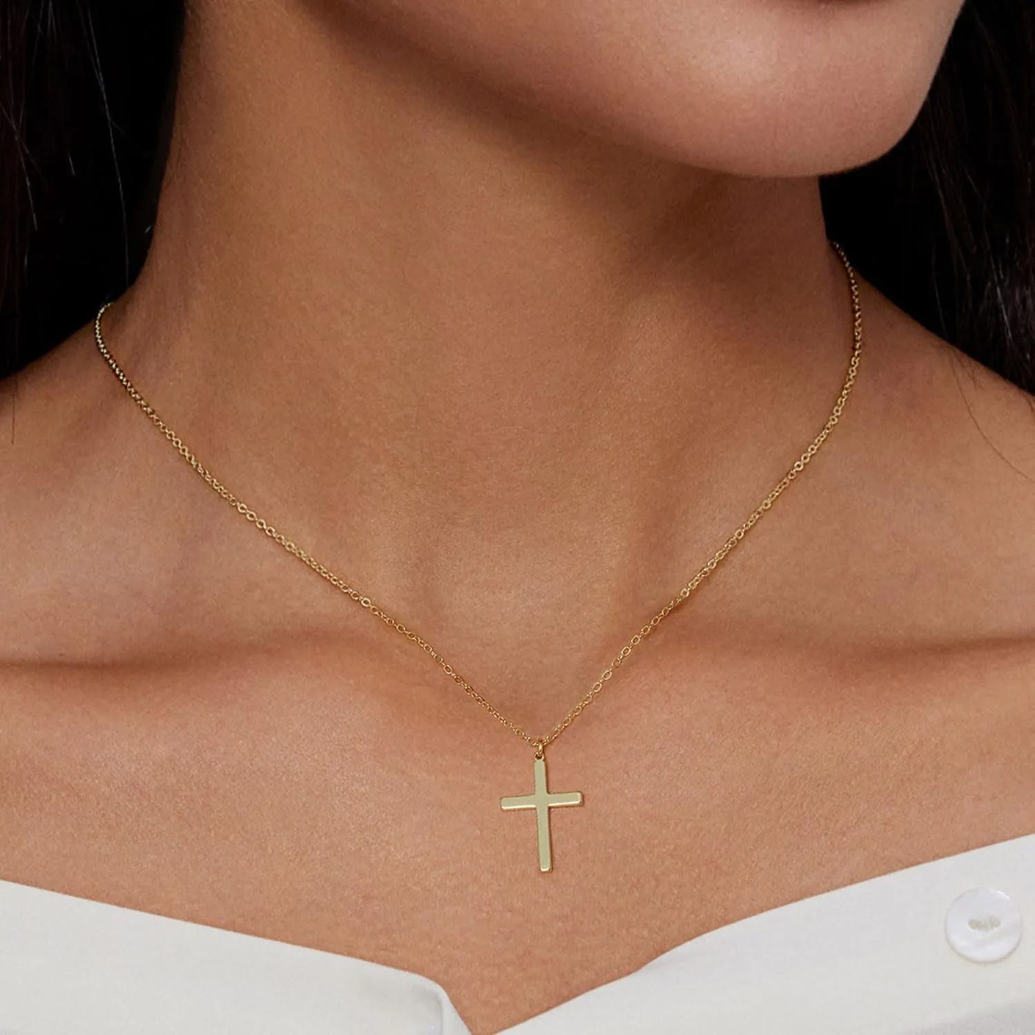 Zeffy Cross Necklace for Women,18K Gold/Silver Plated Tiny Cubic Zirconia Cross Pendant Necklace for Women Simple Layered Cross Necklaces for Women