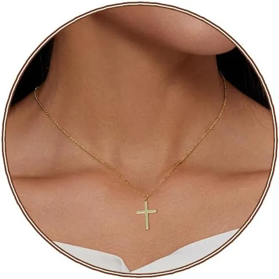 Zeffy Cross Necklace for Women,18K Gold/Silver Plated Tiny Cubic Zirconia Cross Pendant Necklace for Women Simple Layered Cross Necklaces for Women